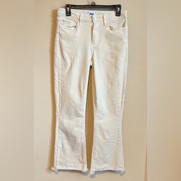 Paige Colette Crop Flare Jeans in light yellow with raw hem 29-rare color - Picture 2 of 9